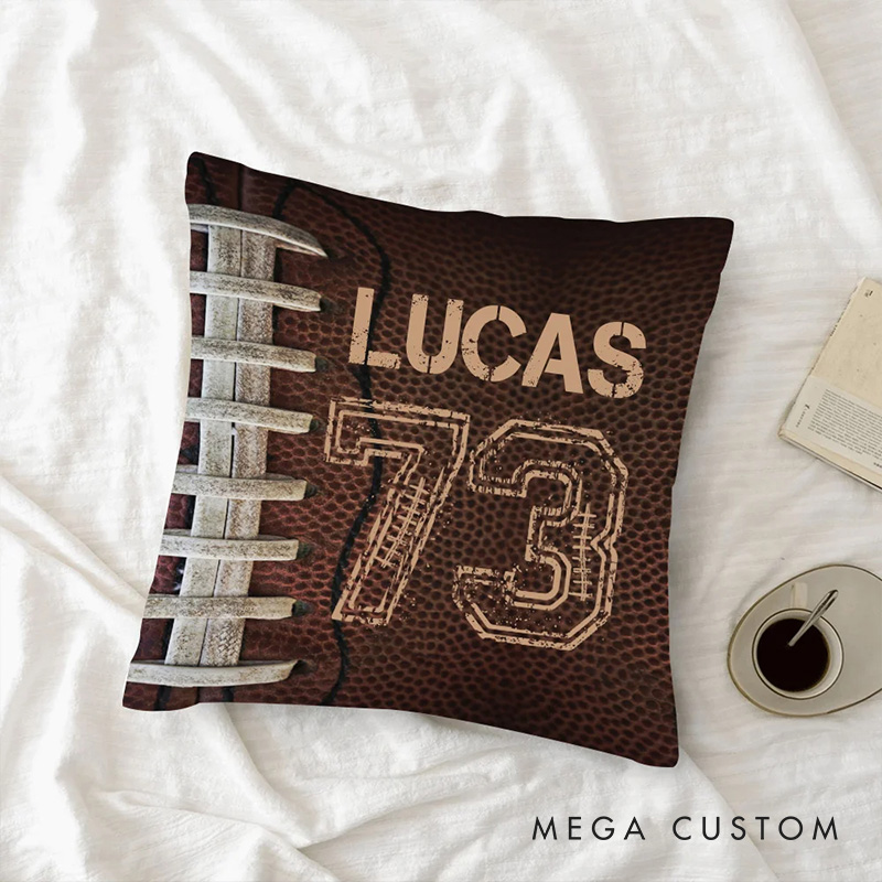 Personalized American Football and Rugby Design Throw Pillow with Custom Name and Number