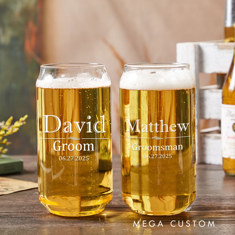 Personalized Groom Wedding Party Can Glasses Groomsman Best Man Bachelor Party Glasses