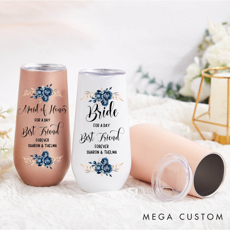 Personalized Maid of Honor for a Day Best Friend Forever Champagne Tumbler