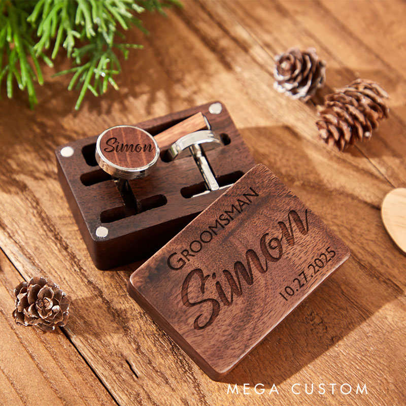 Personalized Groomsman Cufflink Box Set with Cufflinks and Tie Clip Groom Wedding Party Favors Cufflinks Box Set with Tie Clip