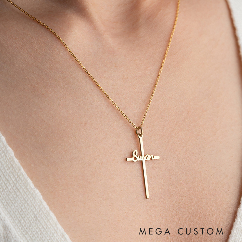 Personalized Cross Name Pendant Necklace for Women Religious Jewelry Christening Baptism Gift for Women Christian Gift for Her
