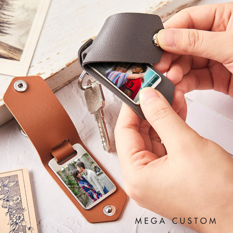 Personalized Leather Photo Key For Him Her Valentines Anniversary Gift for Couple Anniversary Gift Keychain