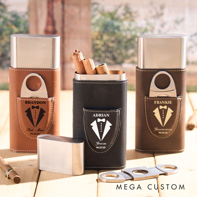 Personalized Groom Grooomsman Leather Cigar Case Groom Groomsman Gift