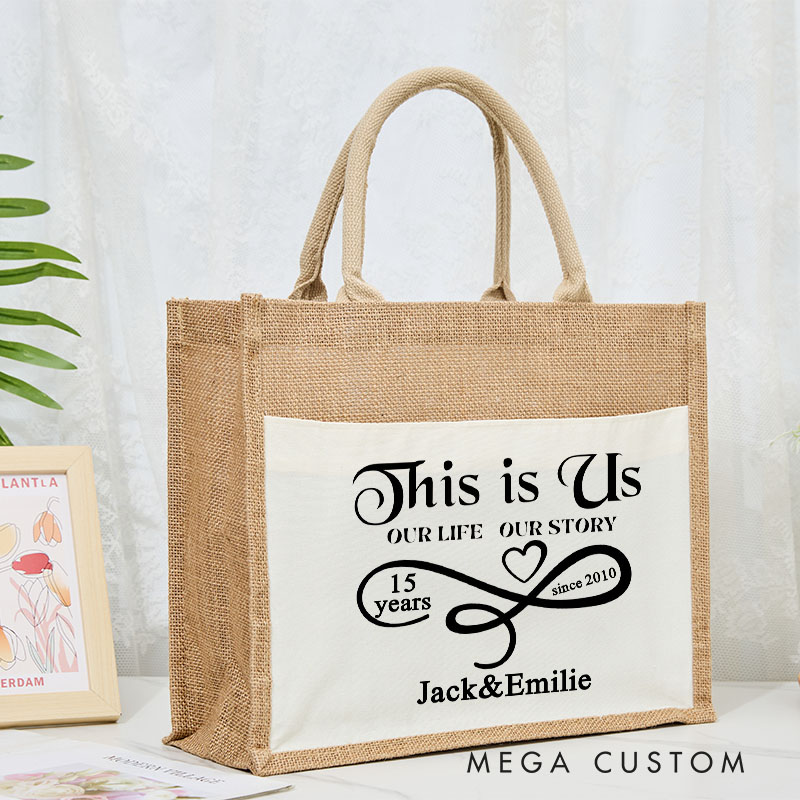 Personalized 50th Anniversary Handbag Linen Bag Couple Anniversary Tote Bag for Her Him