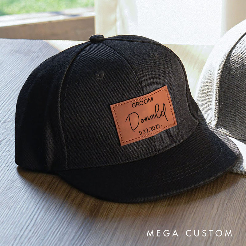 Personalized Best Man Gift Groom Squad Hat Groomsmen Leather Patch Trucker Hat Bachelor Party Gifts Baseball Cap
