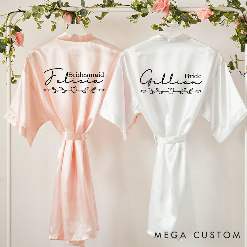 Personalized Heart Olive Branch Bride Robes for Bridesmaid Bachelorette Party Robes