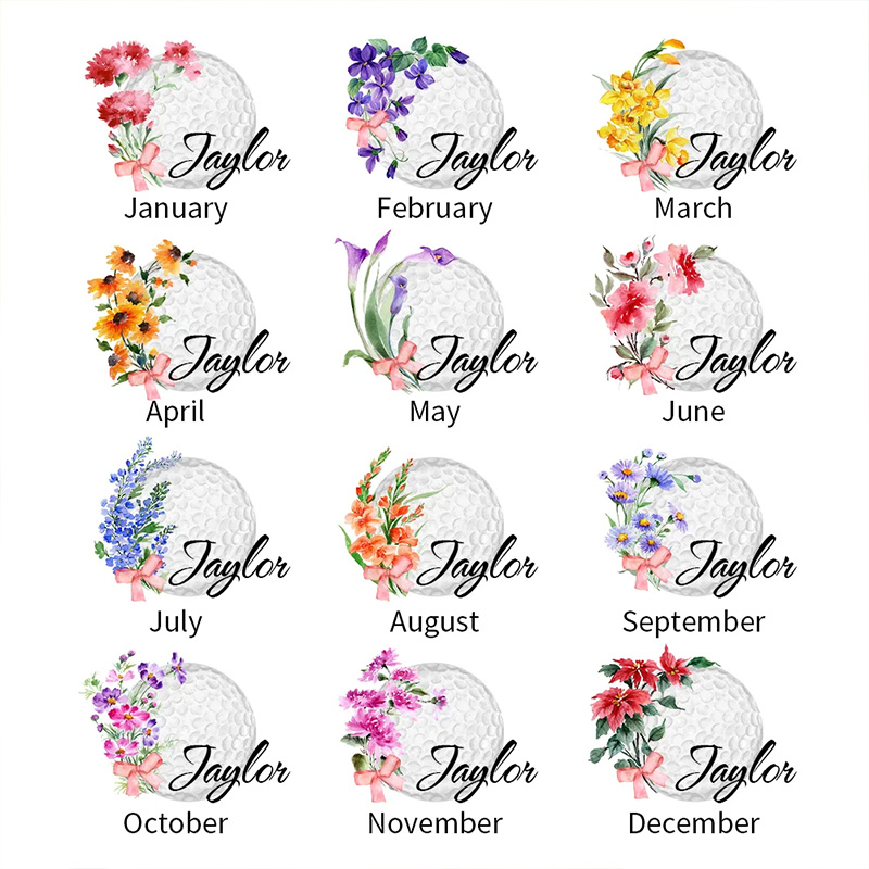 Personalized Soft Birth Flower Ladies Golf Towel with Custom Name Gift for Golf Lovers