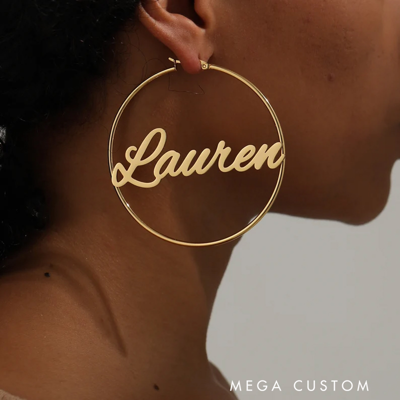 Personalized Name Loop Minimalist Big Nameplate Hoop Gift for Her