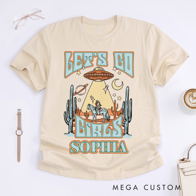 Personalized Let Us Go Girls Western Cowboy UFO Theme Custom Name Classic T-Shirts Unique Gift for Country Music Lovers Women Girls Friends Birthday