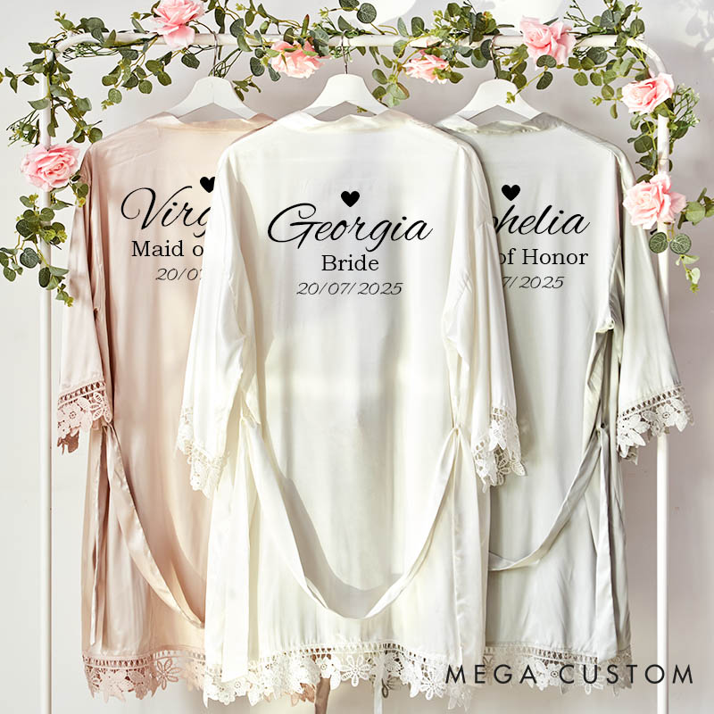 Personalized Bride Heart Robes Bridesmaid Robes Wedding Dressing Gown Bachelorette Party Robes