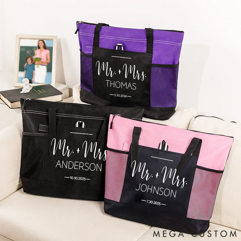 Personalized Mr. and Mrs. Tote Bag for Couple Boyfriend Girfriend Tote Bag