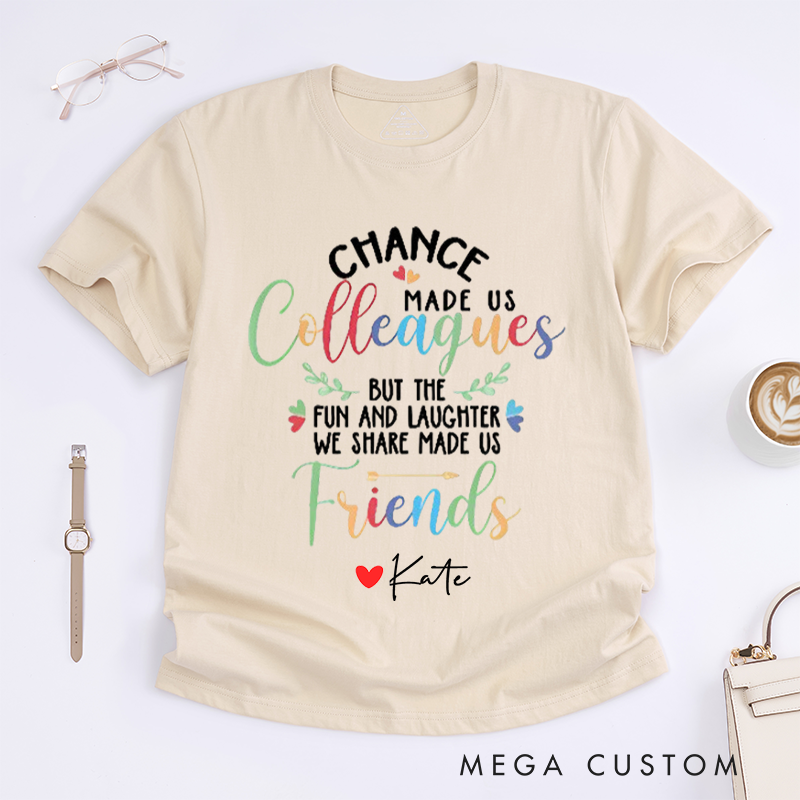 Personalized Colorful "Colleagues to Friends" T-Shirt – Fun and Laughter Gift for Coworkers T-Shirt