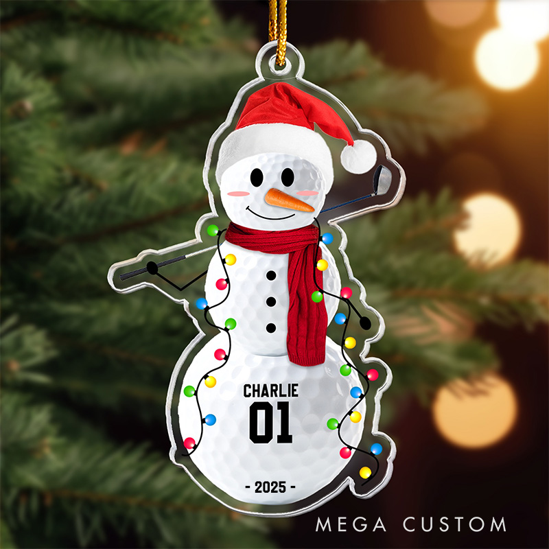 Personalized Sports Themed Snowman Ornament with Customizable Name and Number  