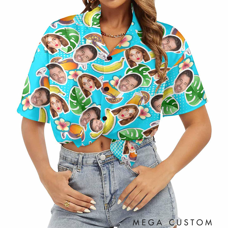 Personalized Faced Couple Hawaiian Shirts Anniversary Shirt for Husband Wife Couple Beach Shirt with Face