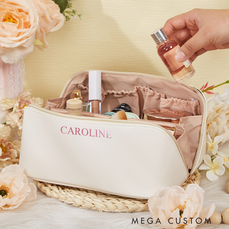 Personalized Name Makeup Bag Leather Cosmetic Bag Travel Gift For Her Party Favors 