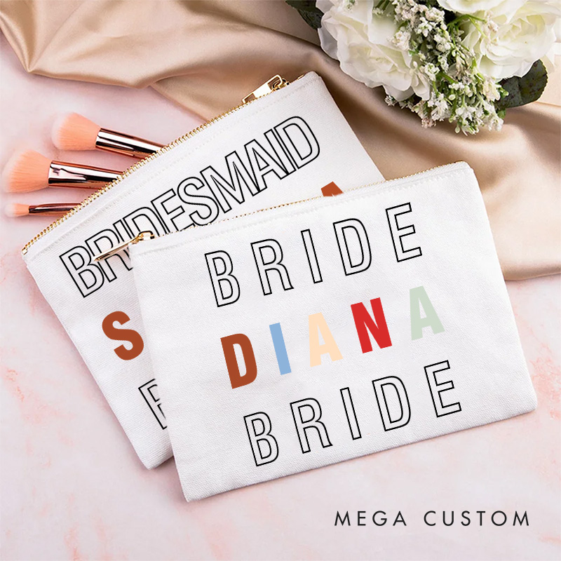 Personalized Bridesmaid Colorful Name Maekup Bag Bride Cosmetic bag Sorority Gift Bachelorette Party Gift
