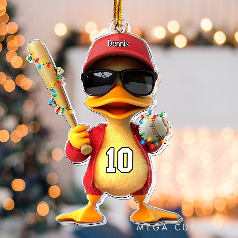Personalized Duck Baseball Ornament with Custom Name and Number  