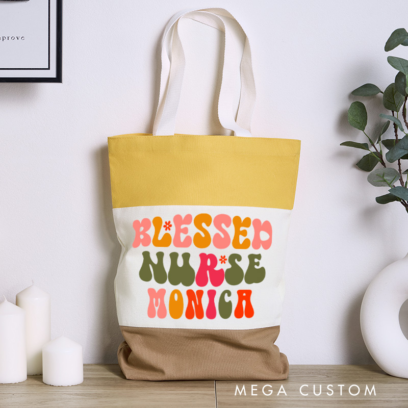 Personalized Nurse Tri Color Canvas Tote Bag Custom Blessed Nurse Design Tote Bag Nurse Application Week Gift