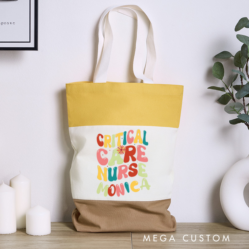 Personalized Nurse Tri Color Canvas Tote Bag Custom Critical Care Nurse Design Tote Bag Nurse Application Week Gift