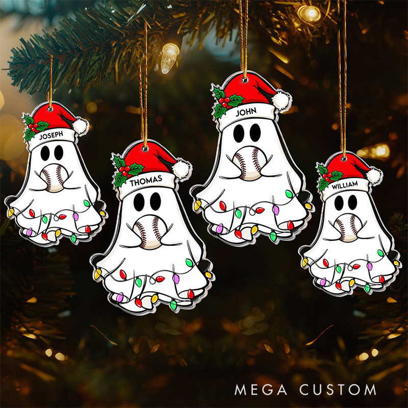 Personalized Ghost Baseball Ornament with Custom Name 
