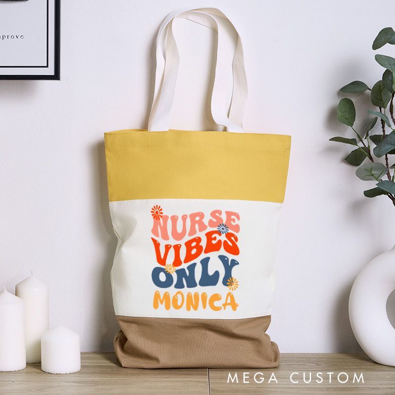 Personalized Nurse Tri Color Canvas Tote Bag Custom Nurse Vibes Only Design Tote Bag Nurse Application Week Gift