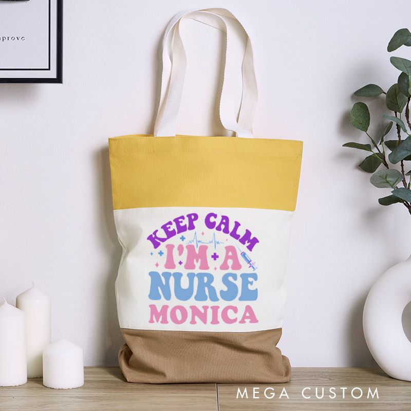 Personalized Nurse Tri Color Canvas Tote Bag Custom Keep Calm I'm a Nurse  Design Tote Bag Nurse Application Week Gift