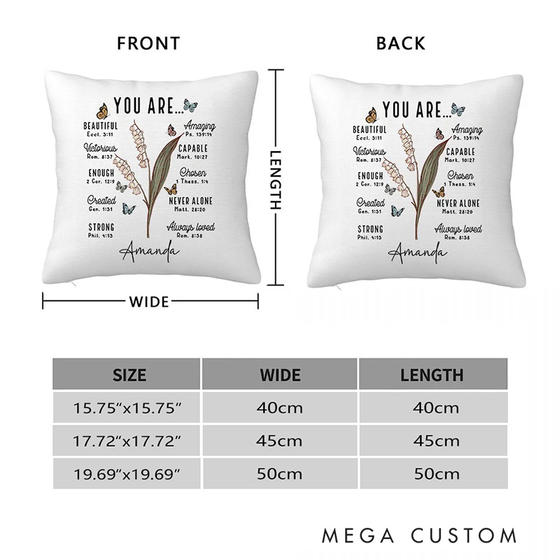 Personalized You Are Bible Verse Birth Flower Throw Pillow with Custom Name Christian Home Decor Birthday Gift for Women and Girls