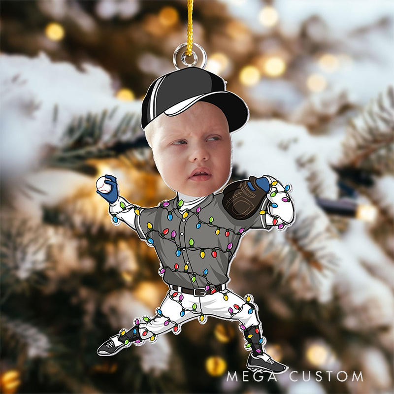 Personalized Christmas Ornament Featuring Your Photo in Baseball Design
