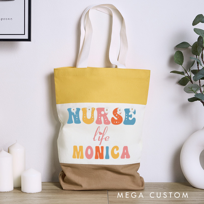 Personalized Nurse Tri Color Canvas Tote Bag Custom Nurse Life Design Tote Bag Nurse Application Week Gift