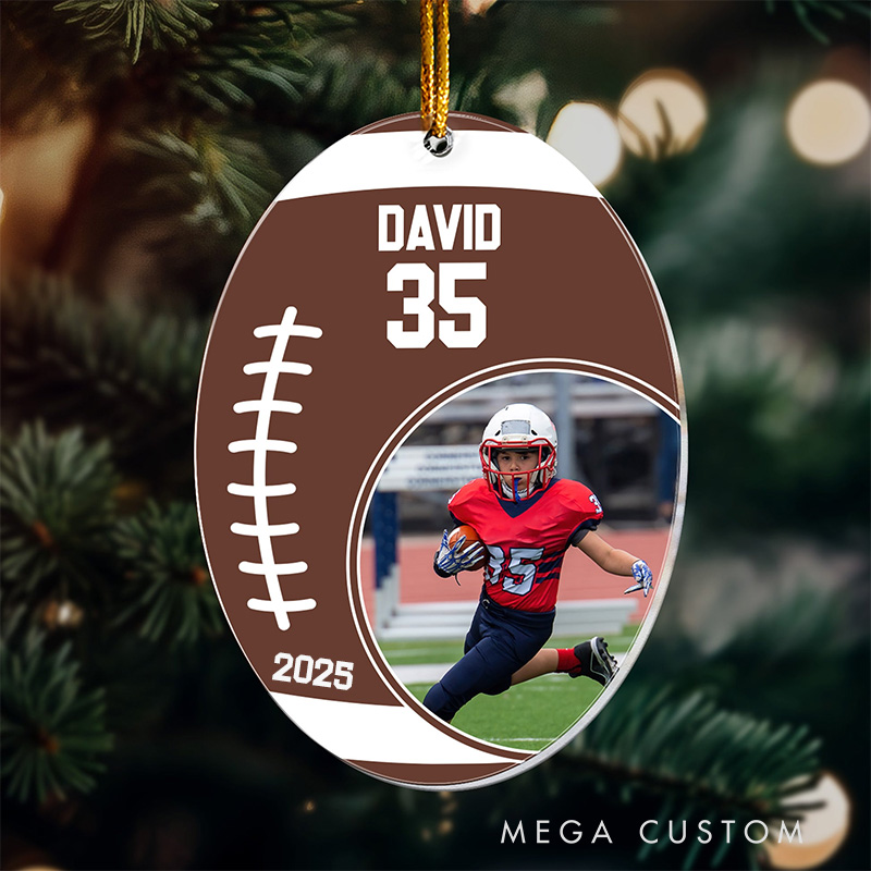 Personalized Football Christmas Ornament with Custom Photo, Name, and Number 