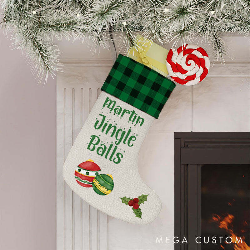 Personalized Couple Jingle Balls Tinsel Tits Christmas Stocking Funny Matching Christmas Stocking