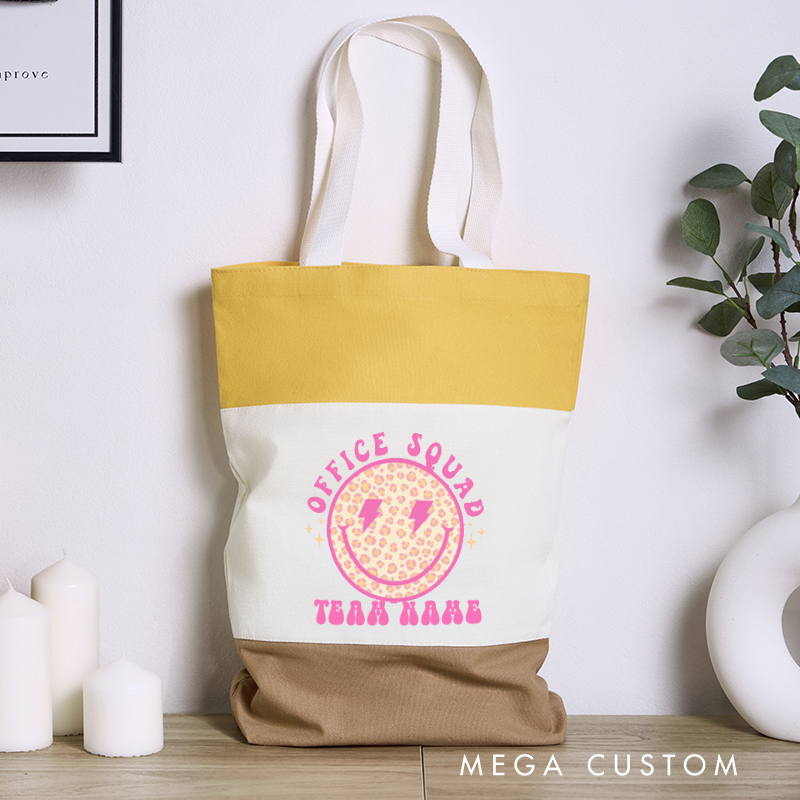 Personalized Office Squad Color Canvas Tote Bag Donut Themed Appreciation Gift for Office Coworker or Employee