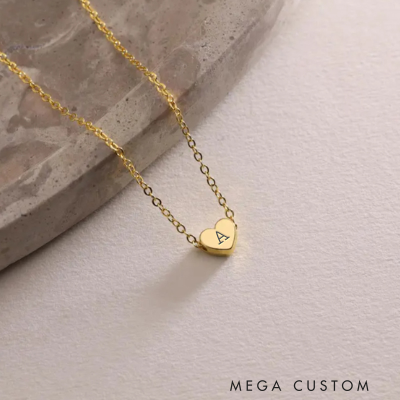 Personalized Engraved Heart Initial Necklace Heart Pendant Necklace for Her