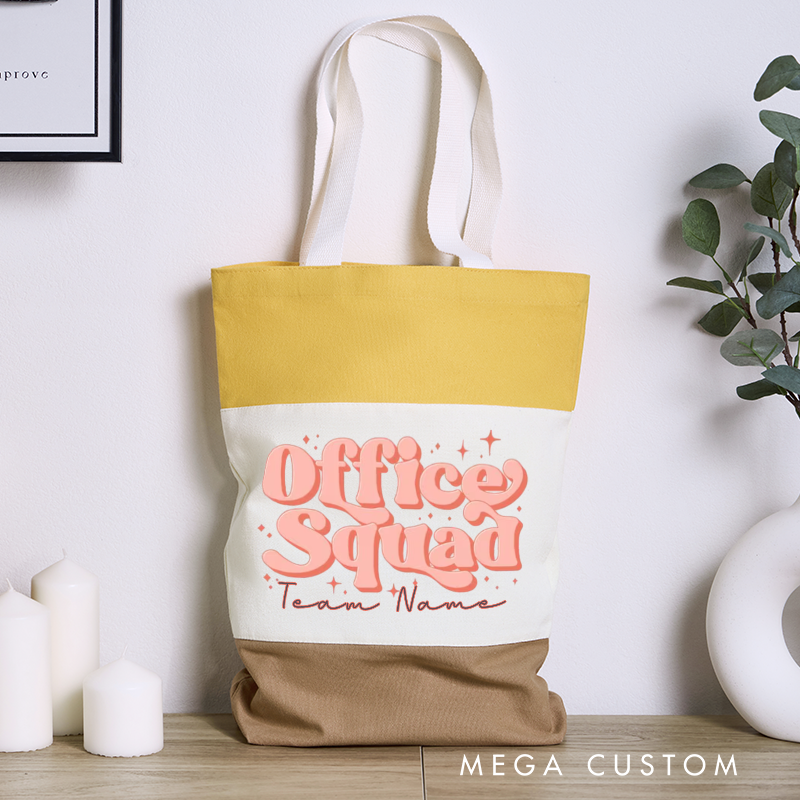 Personalized Office Squad Color Canvas Tote Bag Retro Typography Design Appreciation Gift for Coworker or Employee