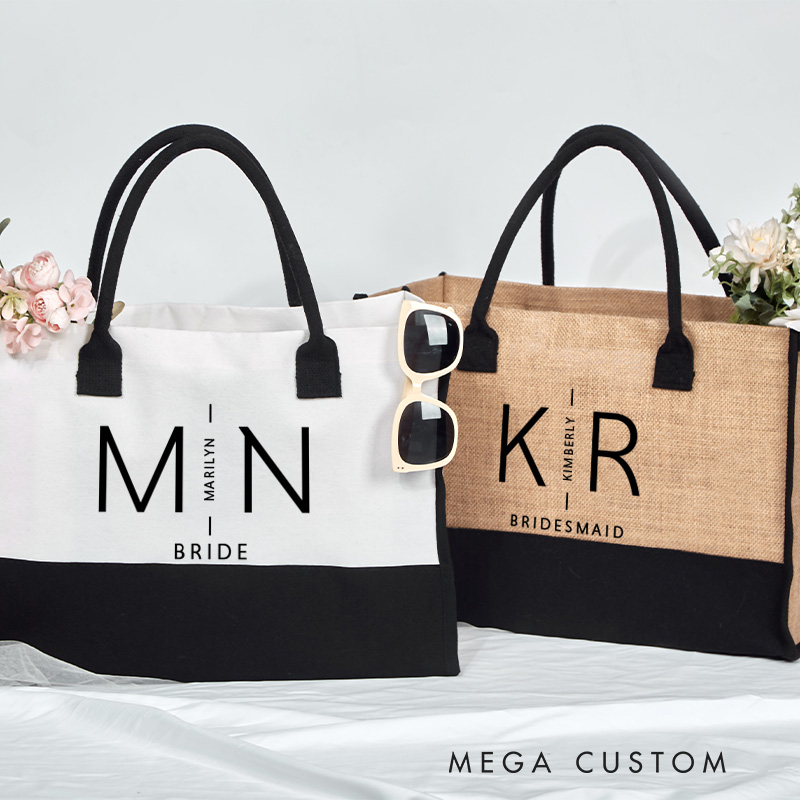 Personalized Bridesmaid Initials Tote Bag Bride Name Tote Bag Bachelorette Party Gift