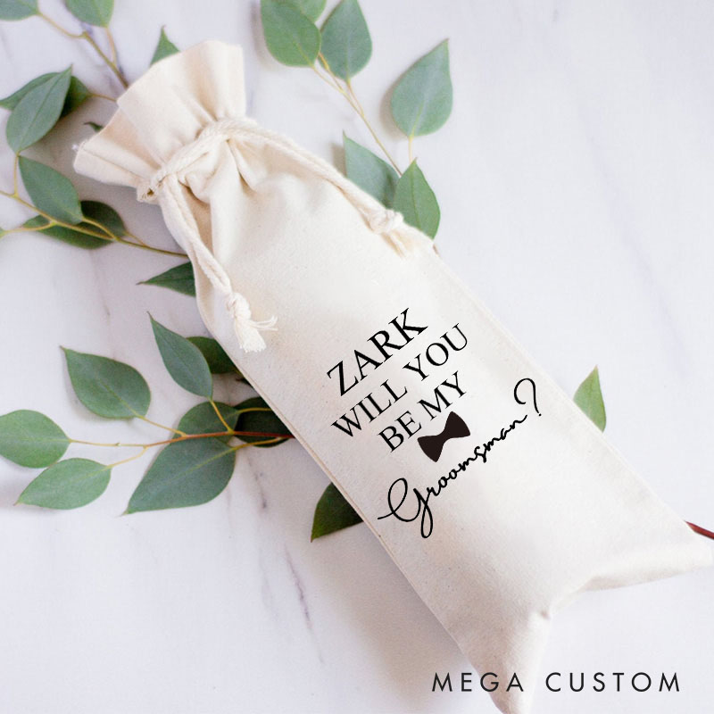 Personalised Groom Wine Bottle Bag Luxury Cotton Drawstring Bags Wedding Wine Tote Bag Gift for Him