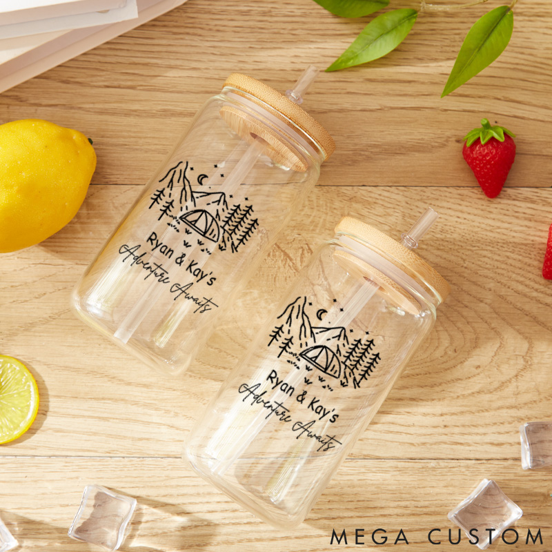 Personalized Adventure Awaits Water Glasses Traveling Hiking Water Glasses Gift Camping Lover