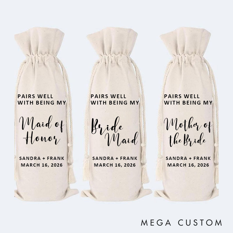 Personalized Pairs Well With Being My Maid of Honor Wine Bag Matron of Honor Wine Bottle Bags