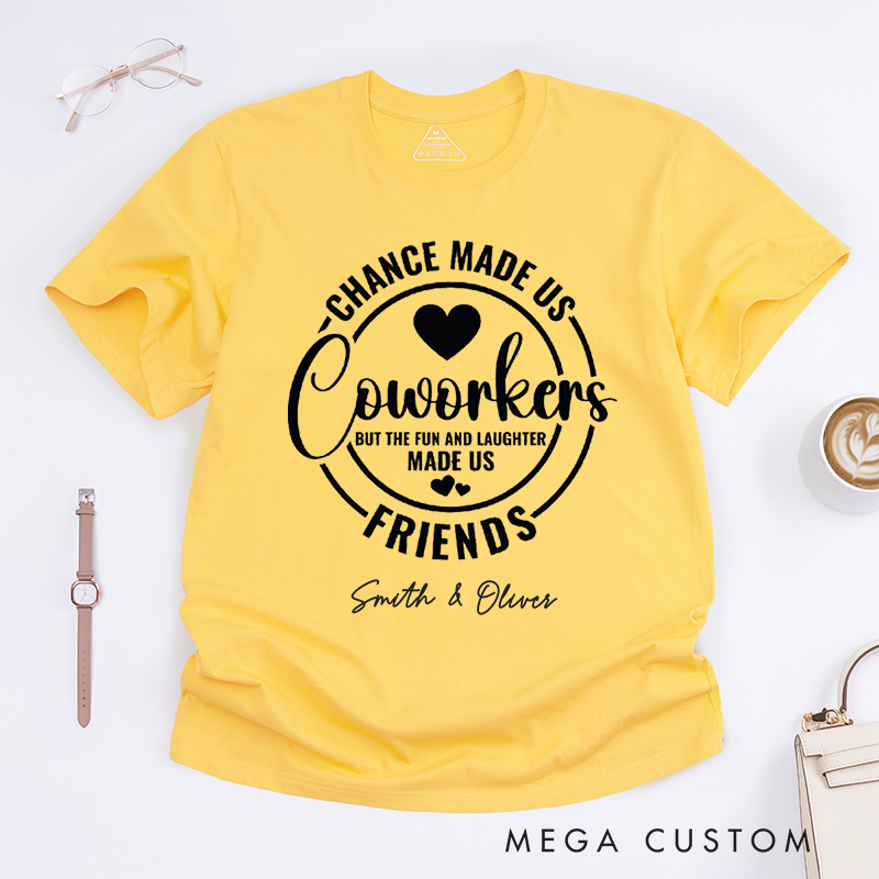 Personalized "Coworkers to Friends" T-Shirt – Fun and Laughter Custom Gift with Heart Circle Design T-Shirt
