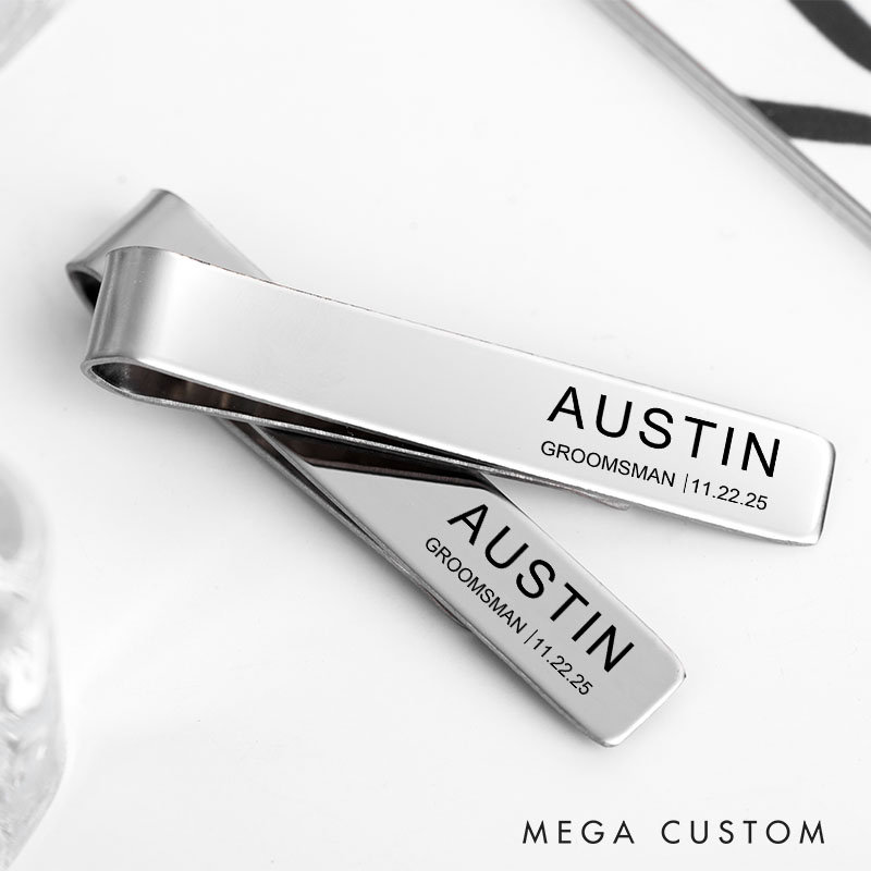 Personalized Wedding Tie Clip Best Man Tie Clip Silver Tie Bar for Bachelor Party Groomsmen Proposal Gift Accessories