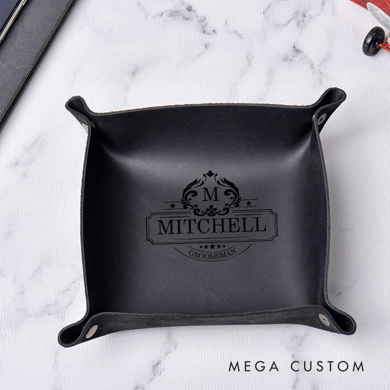 Personalized Leather Catchall Tray for Groom Groomsman Leather Storage Station Tray