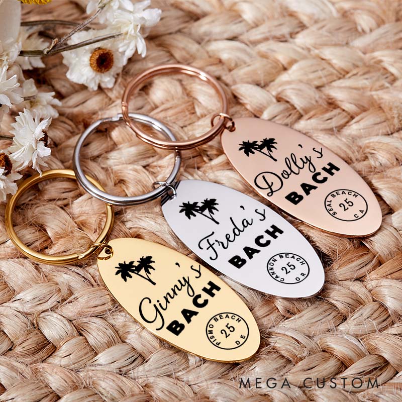 Personalized Bride's Bachelorette Palm Tree Keychain Bridesmaid Proposal Keychain Bach Keyring