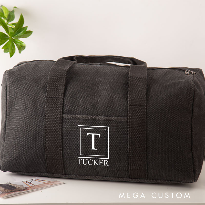 Personalized Named Canvas Duffle Bag for Men Travel Weekend Bag for Husband Groomsmen Duffle Bag
