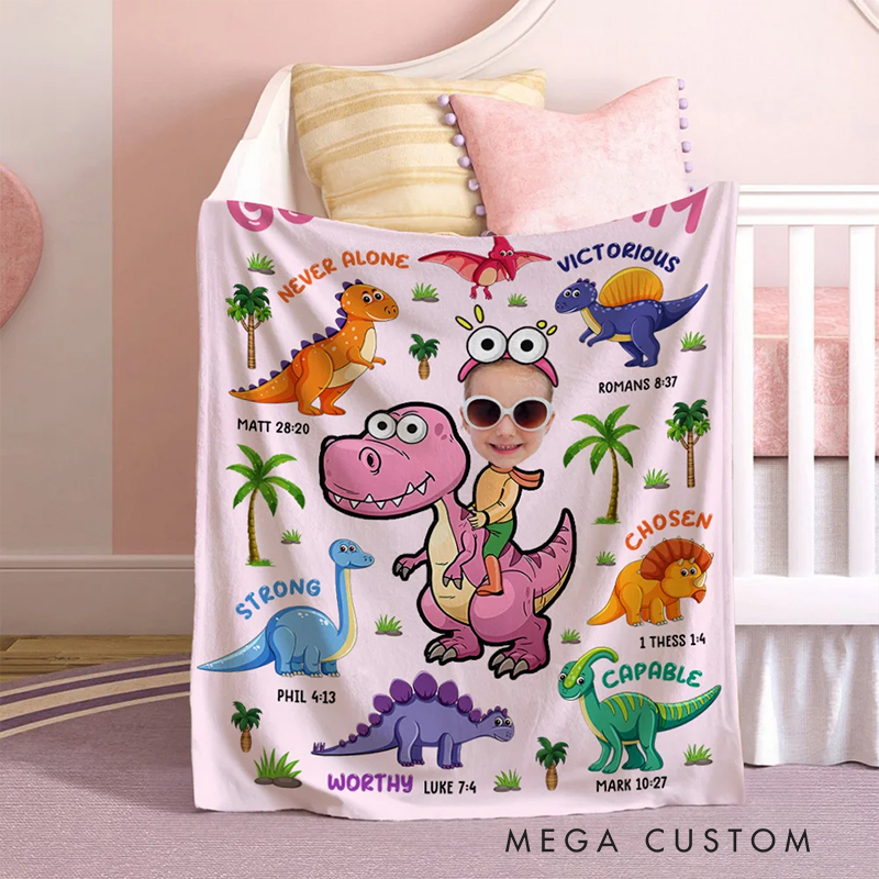Personalized Dinosaur God Says I Am Face Photo Soft Throw Blanket Home Decor Gift for Boys Gift for Girls Birthday Gift Christening Gift
