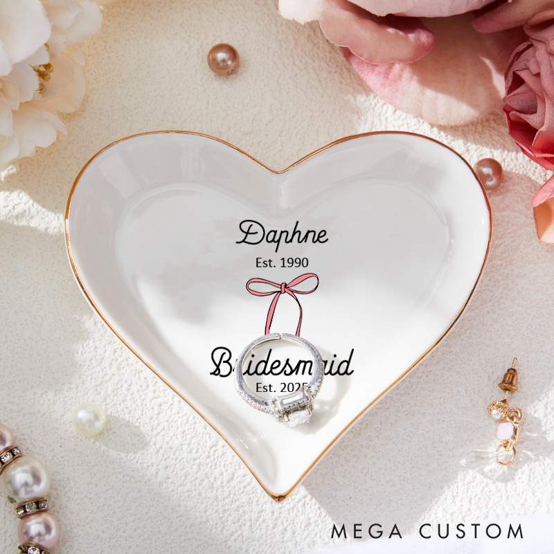 Personalized Maid of Honor Bow Year Established Ring Dish Bride Wedding Keepsake Bridesmaid Proposal