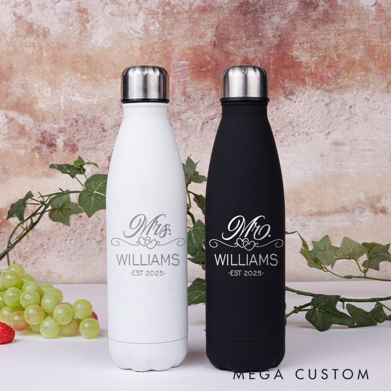 Personalized Mr and Mrs Anniversary Water Bottle Couple Anniversary Gift Tumbler Valentine's Water Bottle for Her Him Husband Wife Gift