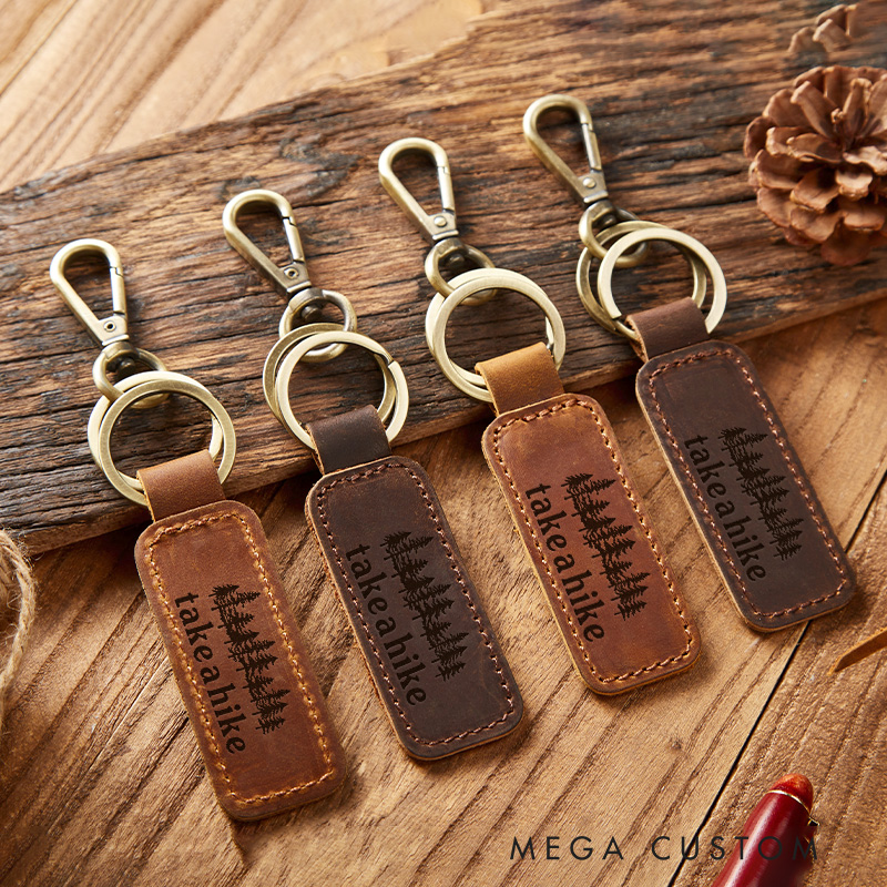 Personalized Take A Hike Leather Keychains Outdoor Adventure Key Chain Gift For Him Hiking Camping Lover