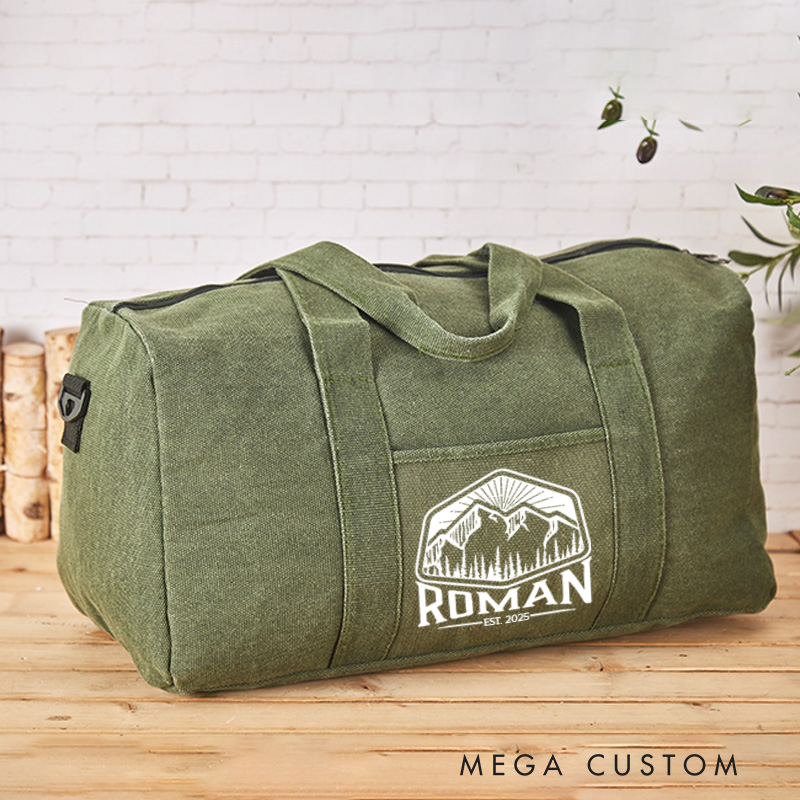 Personalized Camping Hiking Travel Duffel Bag Timeless Mountain Adventurefor Outdoor Enthusiasts Bag Gift for Him