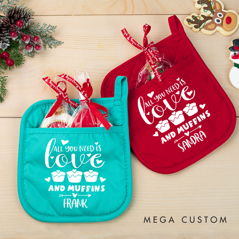 Personalized All You Need is Love and Muffins Christmas Pot Holder Couple Valentine's Day Pot Holder Gift for Girlfriend