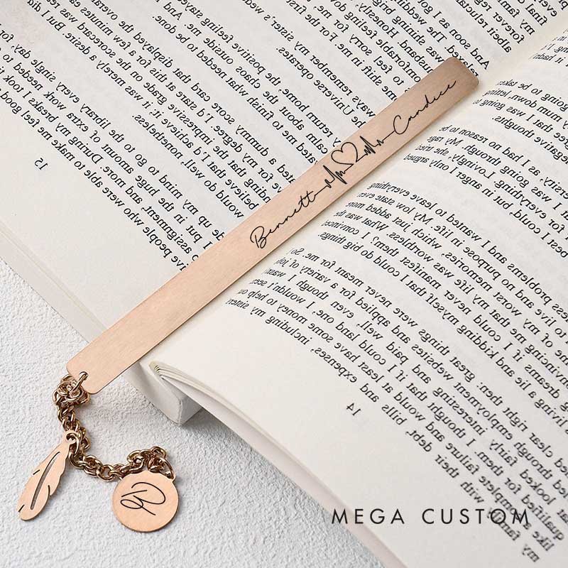 Personalized Couple Heartbeat Bookmark with Name Bookmark for Husband Wife Girlfriend Boyfriend